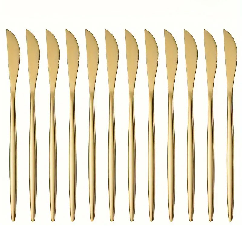 Commercial Kitchen Knives - 12pçs facas de jantar douradas, talheres